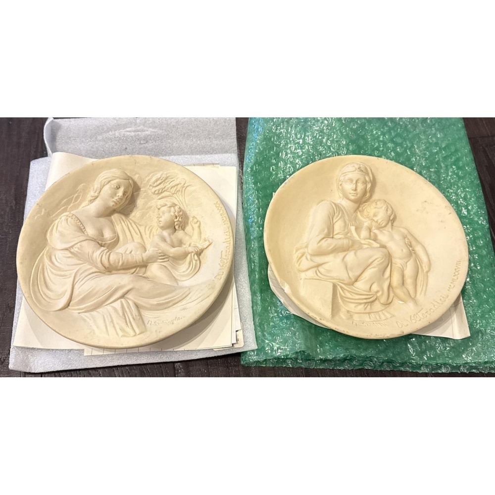 Studio Dante Di Volteradici 2 Madonna Beata Pensive Alabaster Collector Plates
